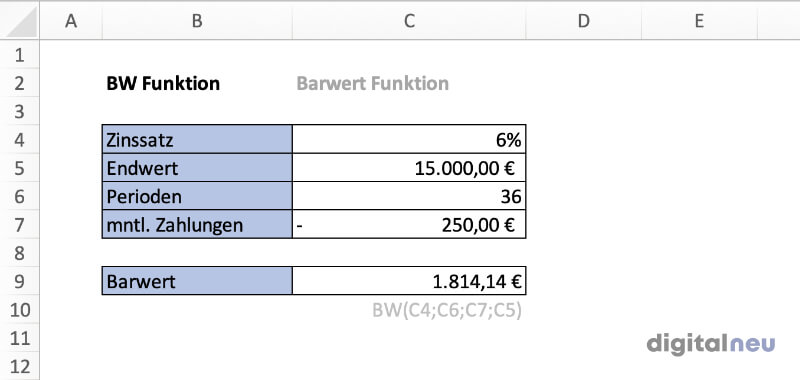 Excel BW Funktion