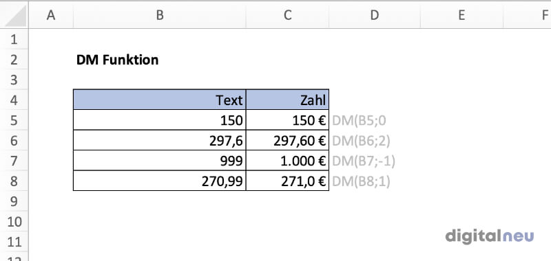 Excel DM Funktion Excel DM Funktion