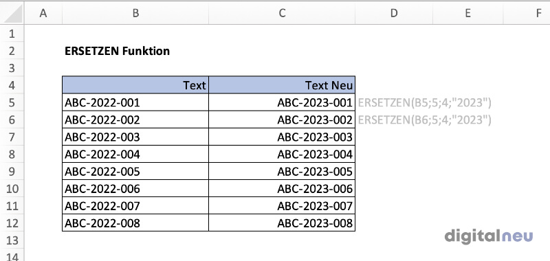 Excel ERSETZEN Funktion