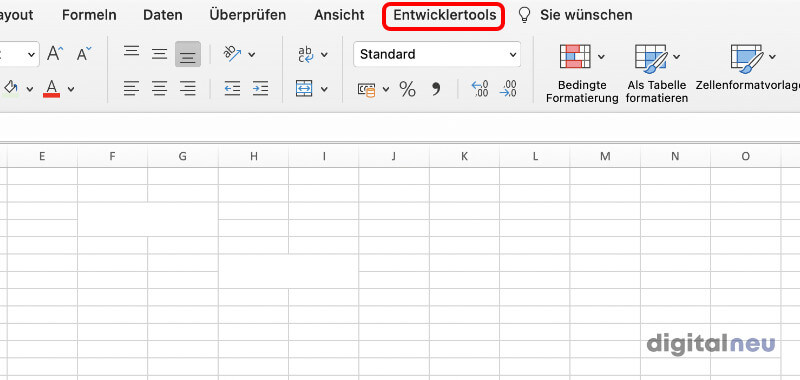 Excel Entwicklertools anzeigen