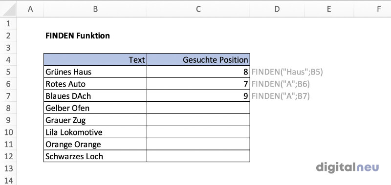 Excel FINDEN Funktion