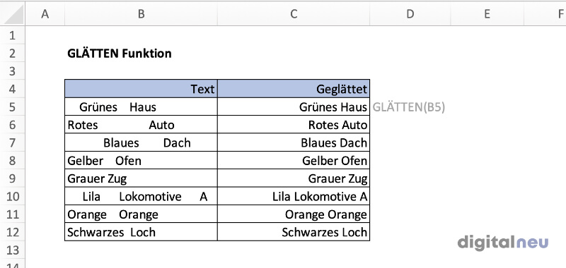Excel GLAETTEN Funktion Excel GLAETTEN Funktion