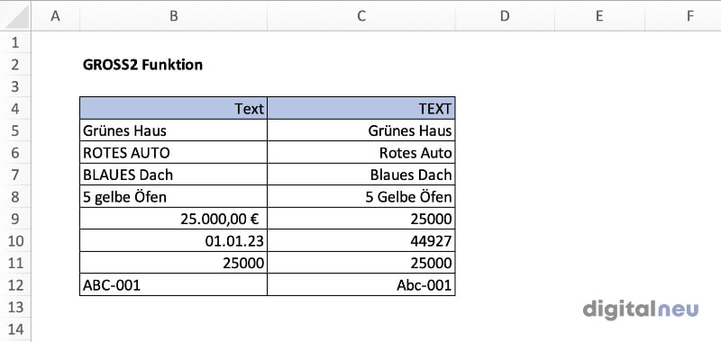 Excel GROSS2 Funktion