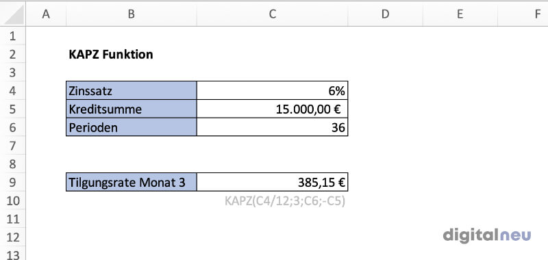 Excel KAPZ Funktion Excel KAPZ Funktion
