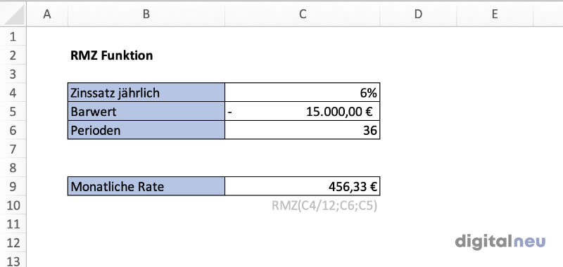 Excel RMZ Funktion Excel RMZ Funktion