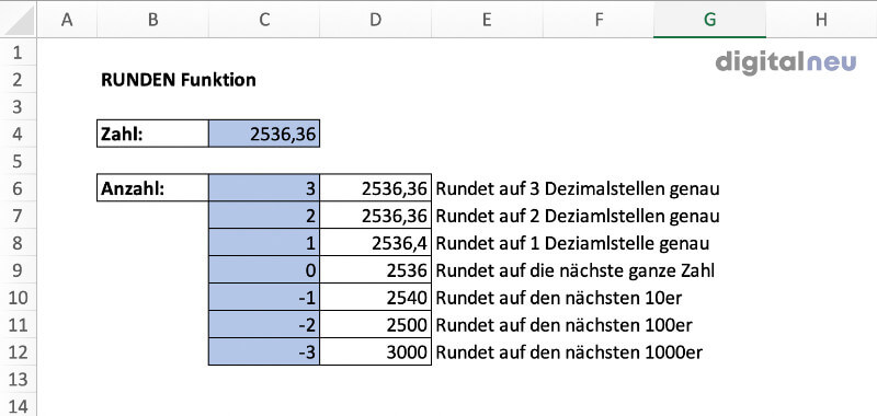 Excel RUNDEN Funktion