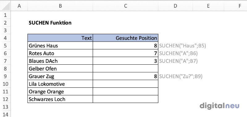 Excel SUCHEN Funktion