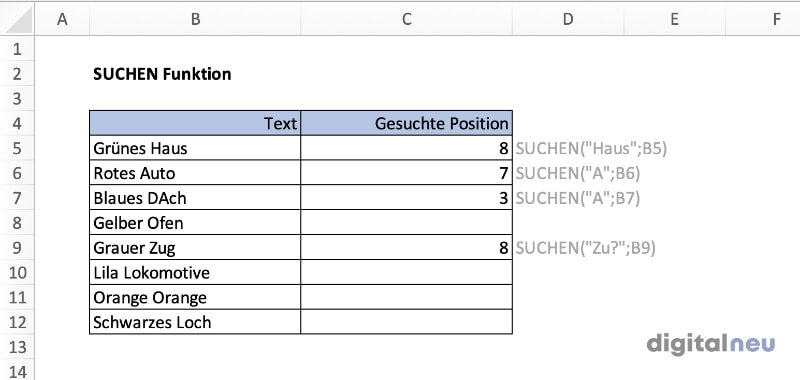 Excel SUCHEN Funktion Excel SUCHEN Funktion