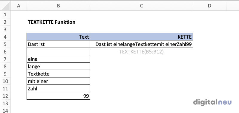 Excel TEXTKETTE Funktion Excel TEXTKETTE Funktion