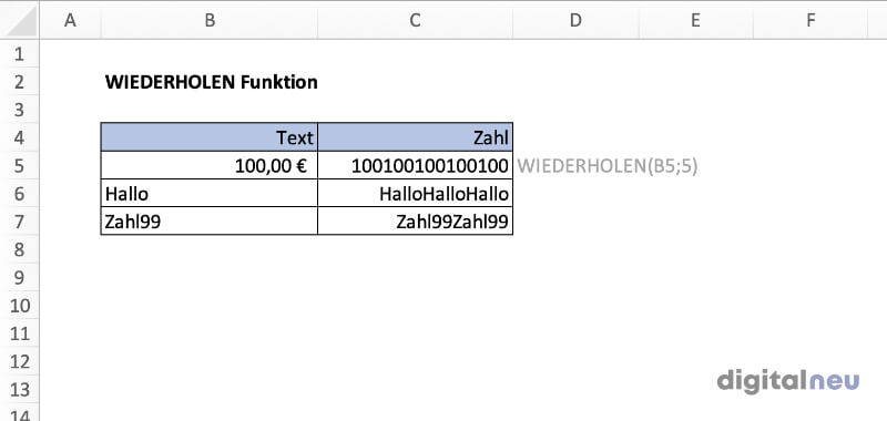 Excel WIEDERHOLEN Funktion Excel WIEDERHOLEN Funktion