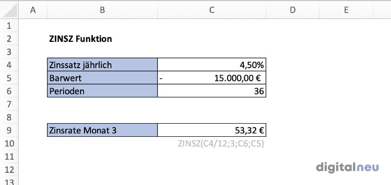 Excel ZINSZ Funktion