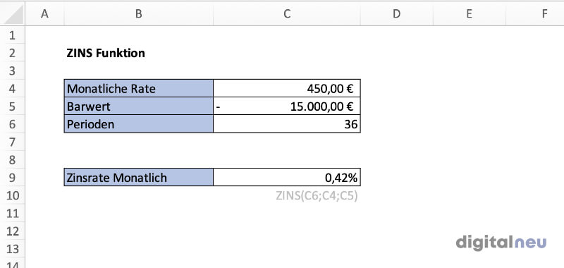 Excel ZINS Funktion Excel ZINS Funktion
