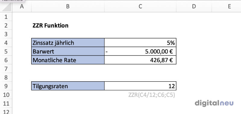 Excel ZZR Funktion Excel ZZR Funktion