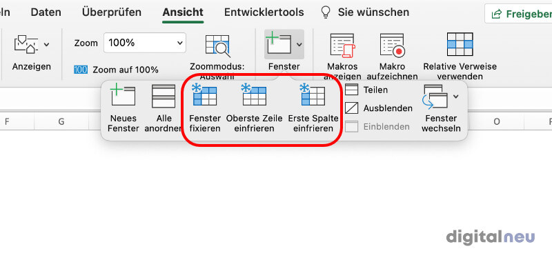 Zeilen und Spalten fixieren Excel