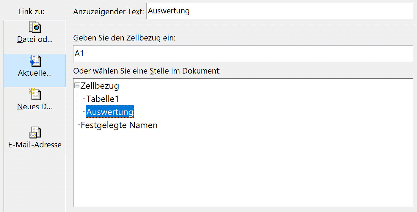 Zellenbezug Hyperlink in Excel