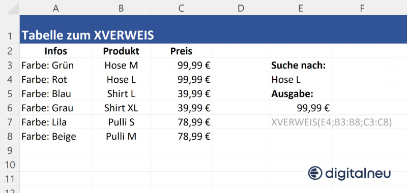 Excel XVERWEIS Funktion