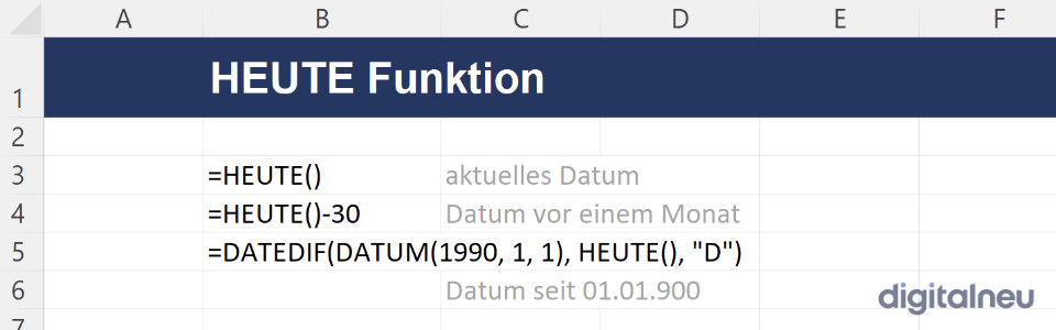 Excel HEUTE Funktion