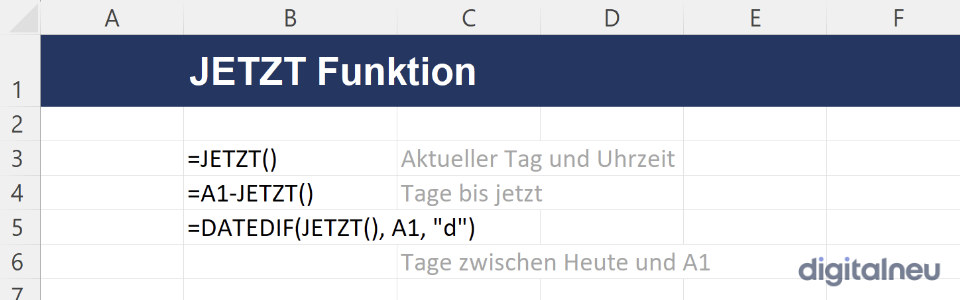 Excel JETZT Funktion