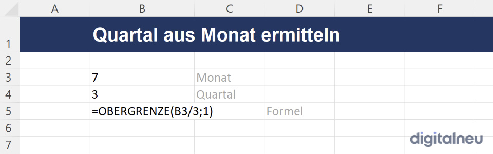 Quartal aus Monat ermitteln Excel