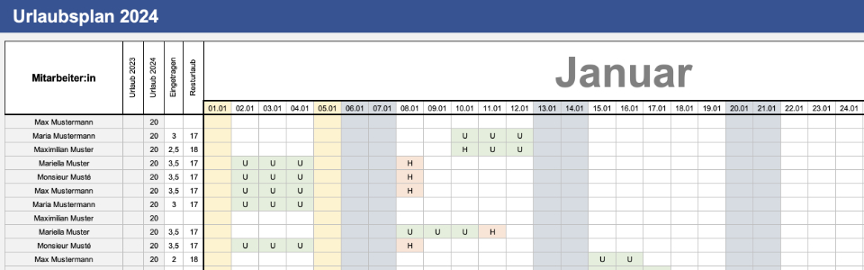 Excel Urlaubsplaner 2024